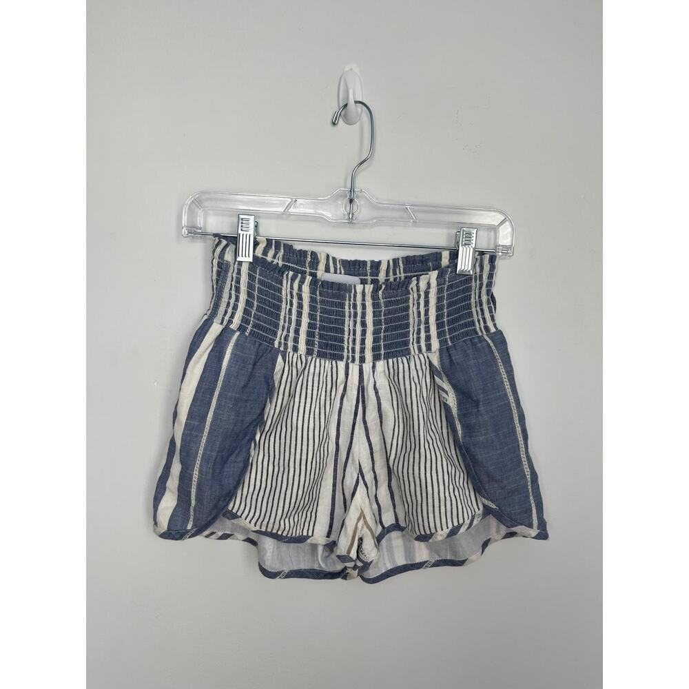 Saylor Striped Linen Blend Shorts‎ Women XS Blue White Smocked High Waist